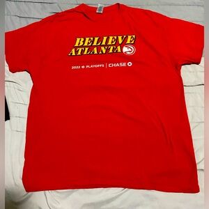 Atlanta Hawks red and yellow tee